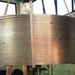 TF coil conductor spool ready to be positioned inside the leak testing chamber